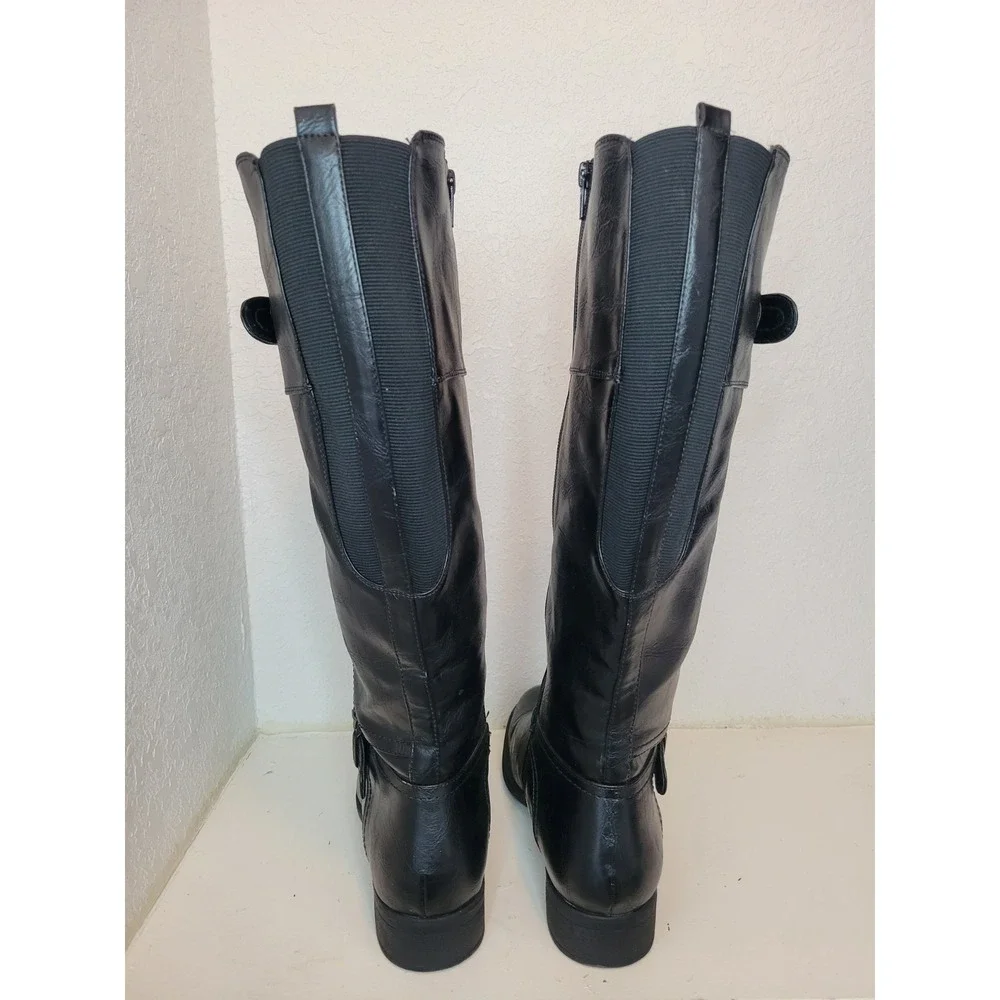 Women's Black Wide Calf‎ Faux Leather Knee-high Boots Size 9.5 Winter Boots